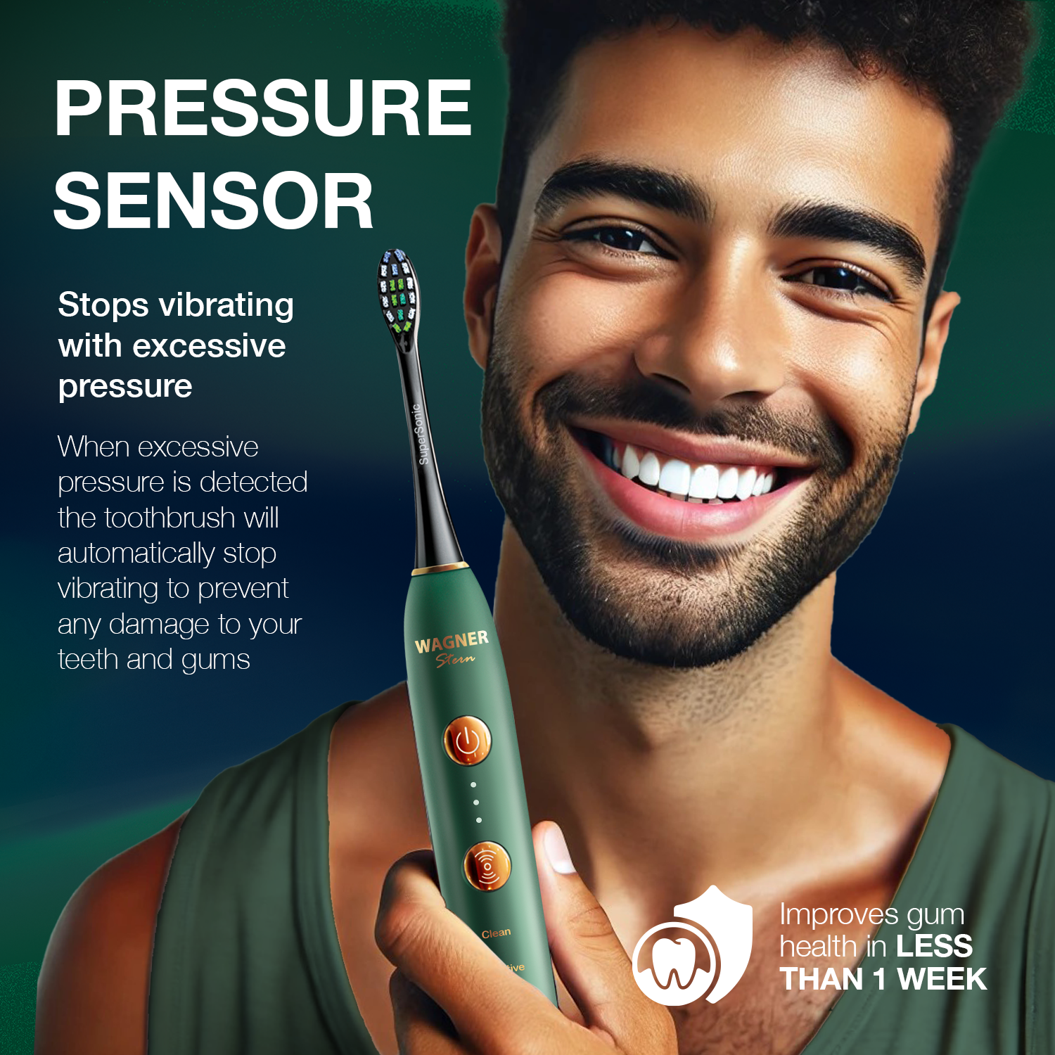 Wagner & Stern WHITEN+ Edition. Smart Electric Toothbrush with Pressure Sensor. 5 Brushing Modes and 3 Intensity Levels, 8 Dupont Bristles, Premium Travel Case.