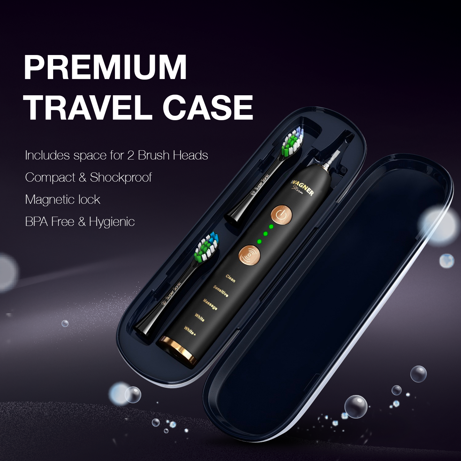 Wagner & Stern WHITEN+ Edition. Smart Electric Toothbrush with Pressure Sensor. 5 Brushing Modes and 3 Intensity Levels, 8 Dupont Bristles, Premium Travel Case.