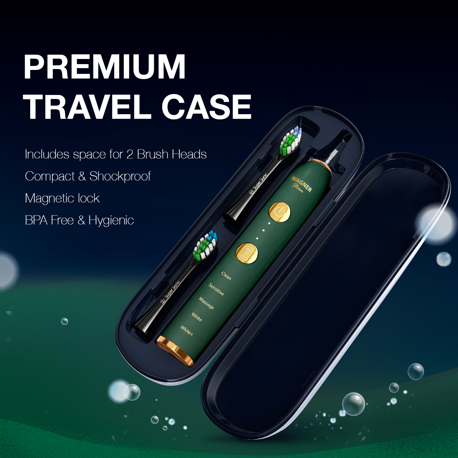 Wagner & Stern WHITEN+ Edition. Smart Electric Toothbrush with Pressure Sensor. 5 Brushing Modes and 3 Intensity Levels, 8 Dupont Bristles, Premium Travel Case.
