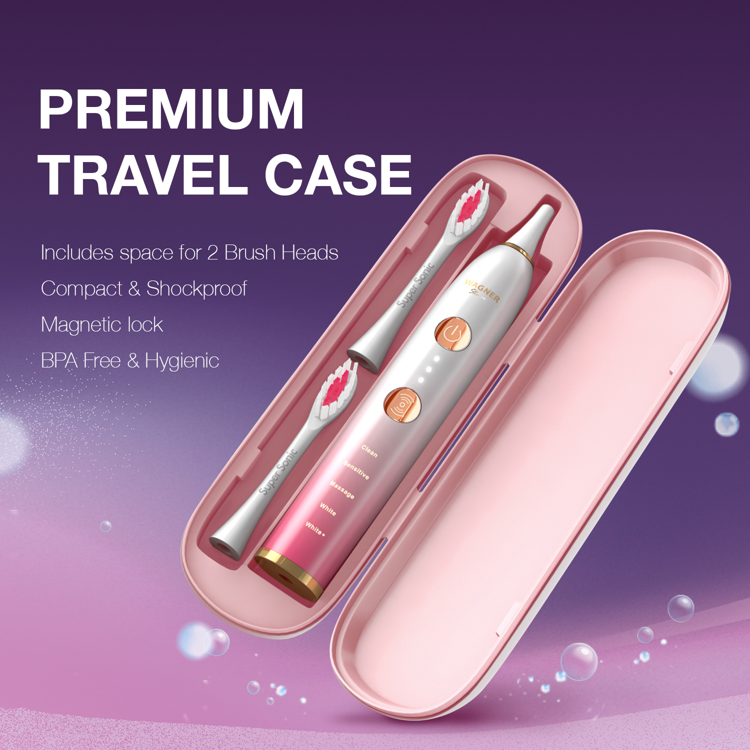 Wagner & Stern WHITEN+ Edition. Smart Electric Toothbrush with Pressure Sensor. 5 Brushing Modes and 3 Intensity Levels, 8 Dupont Bristles, Premium Travel Case.