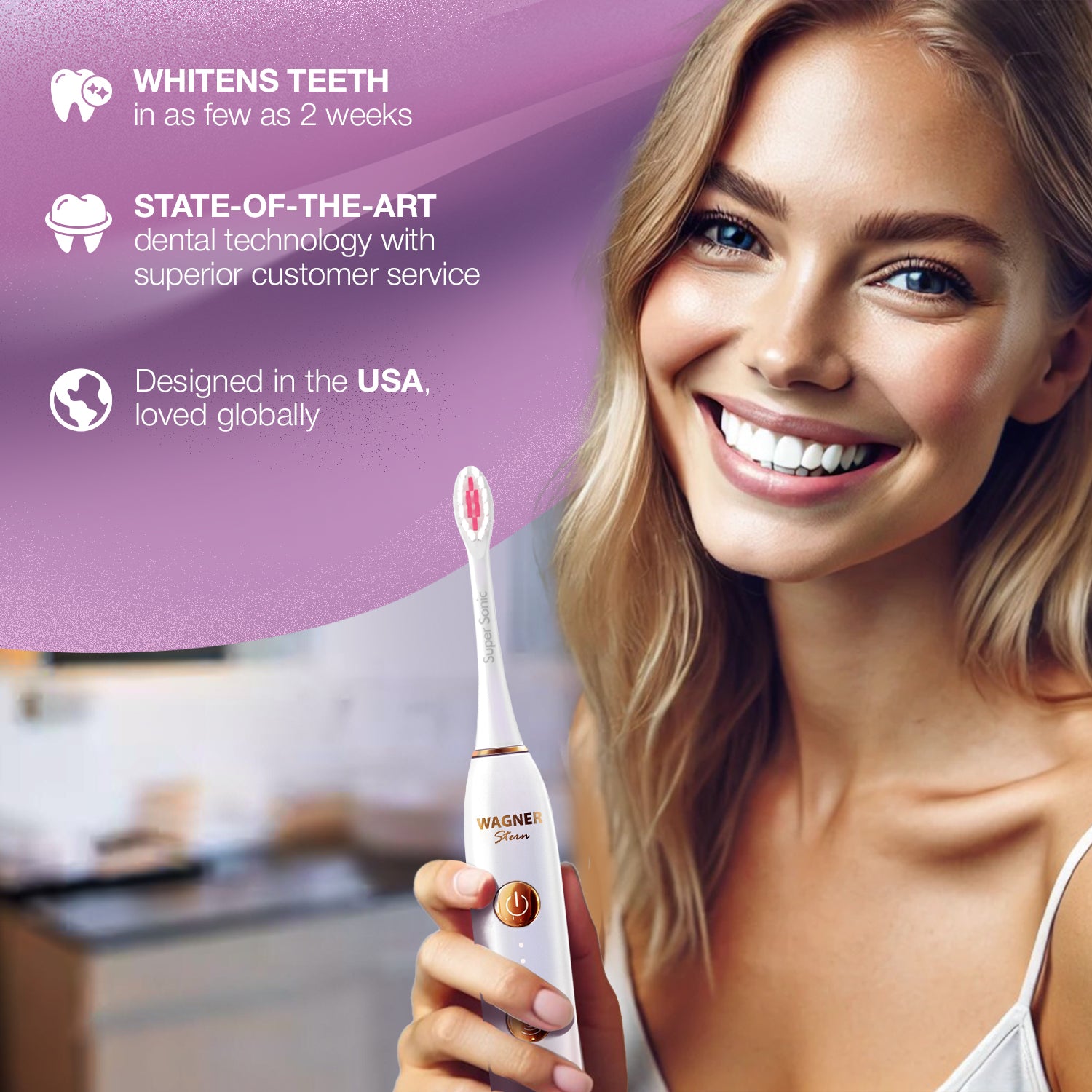 Wagner & Stern WHITEN+ Edition. Smart Electric Toothbrush with Pressure Sensor. 5 Brushing Modes and 3 Intensity Levels, 8 Dupont Bristles, Premium Travel Case.
