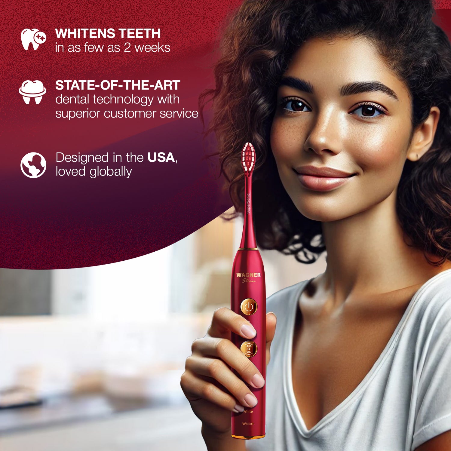 Wagner & Stern WHITEN+ Edition. Smart Electric Toothbrush with Pressure Sensor. 5 Brushing Modes and 3 Intensity Levels, 8 Dupont Bristles, Premium Travel Case.