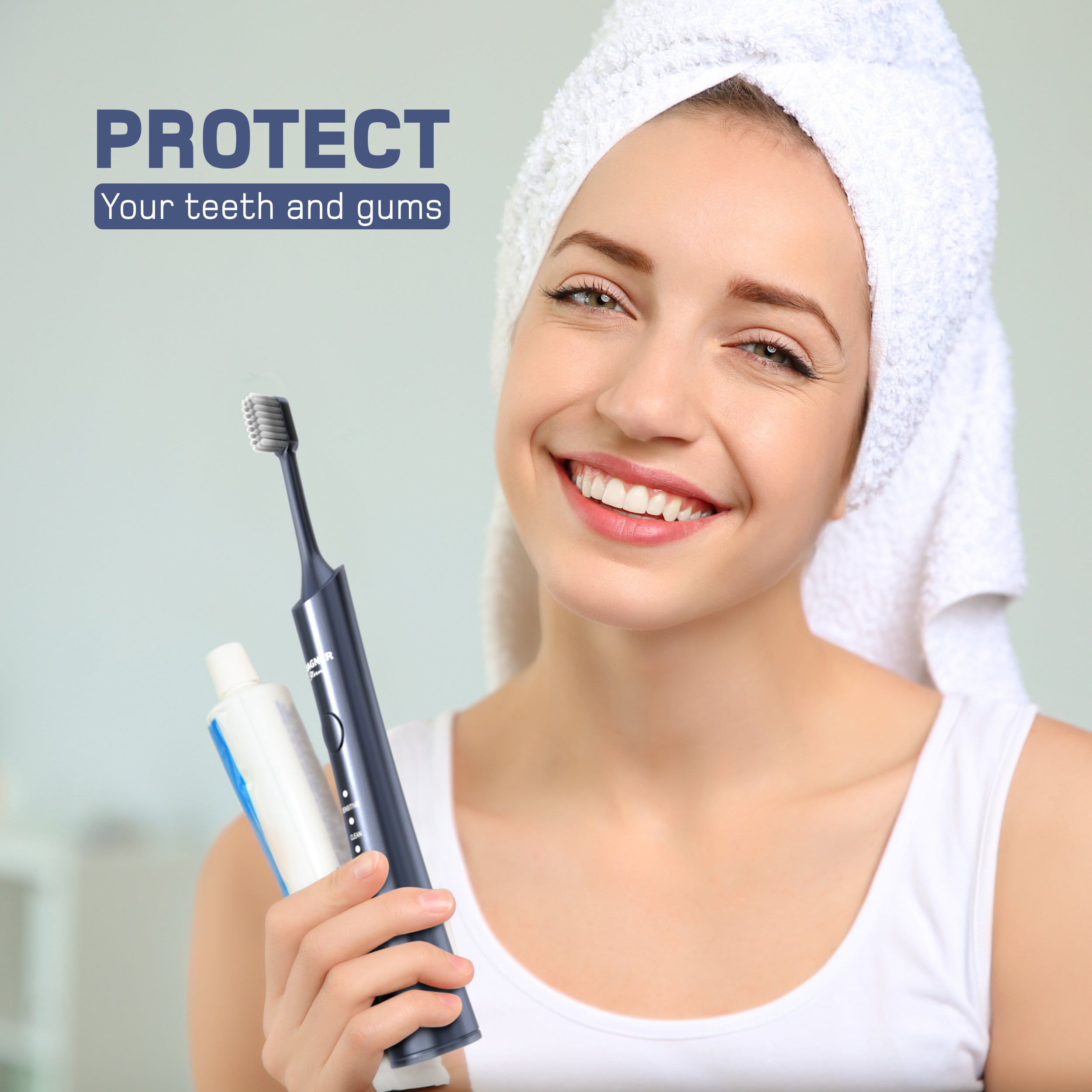 Wagner & Stern ultrasonic whitening Electric Toothbrush with 8 Charcoal Black Brush Heads. for Fresh Breath & Healthy Smile. (Charcoal)