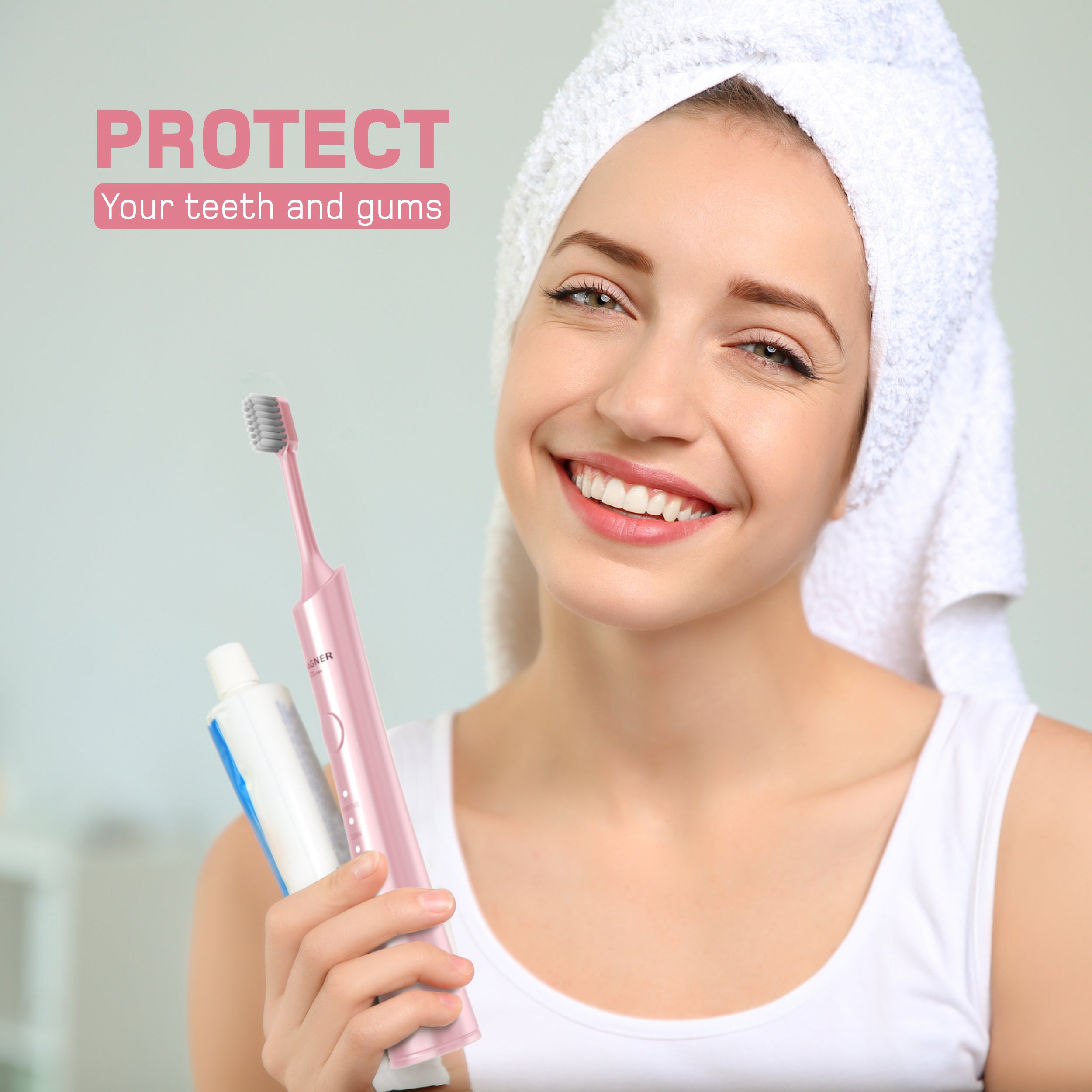 Wagner & Stern ultrasonic whitening Electric Toothbrush with 8 Charcoal Black Brush Heads. for Fresh Breath & Healthy Smile. (Pink)