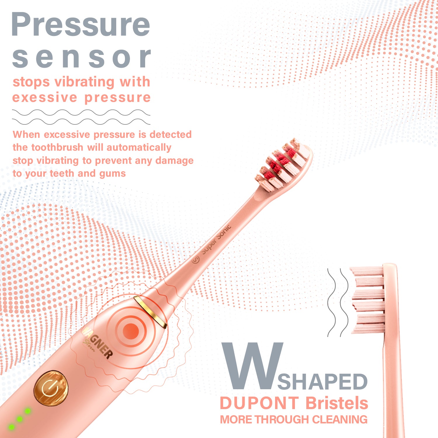Wagner & Stern WHITEN+ Edition. Smart Electric Toothbrush with Pressure Sensor. 5 Brushing Modes and 3 Intensity Levels, 8 Dupont Bristles, Premium Travel Case.
