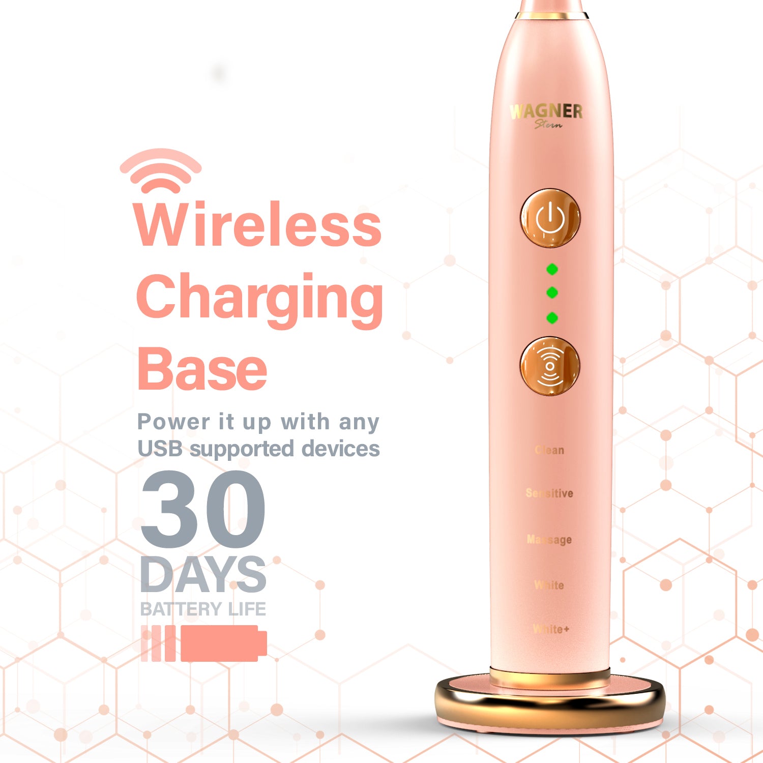 Wagner & Stern WHITEN+ Edition. Smart Electric Toothbrush with Pressure Sensor. 5 Brushing Modes and 3 Intensity Levels, 8 Dupont Bristles, Premium Travel Case.