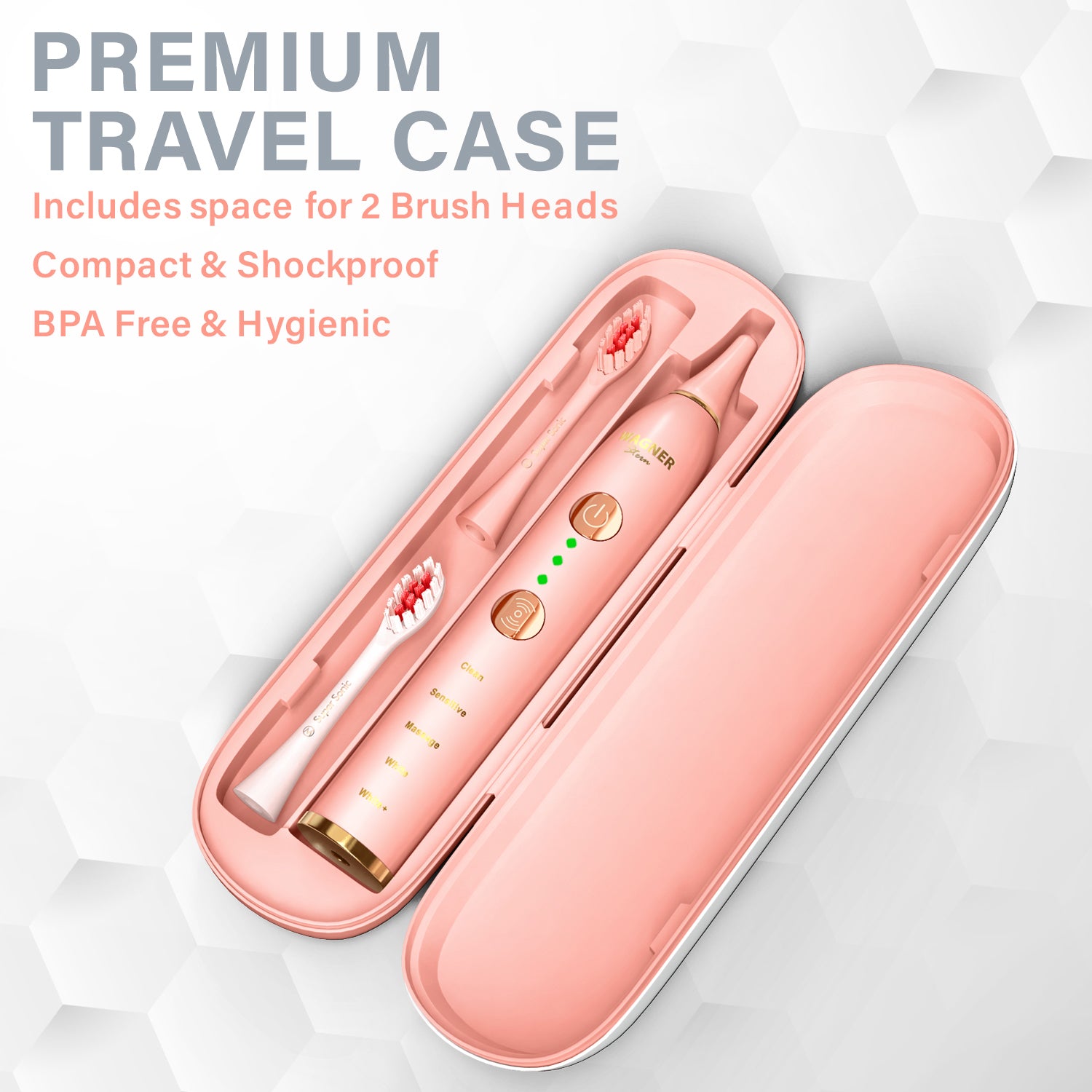 Wagner & Stern WHITEN+ Edition. Smart Electric Toothbrush with Pressure Sensor. 5 Brushing Modes and 3 Intensity Levels, 8 Dupont Bristles, Premium Travel Case.