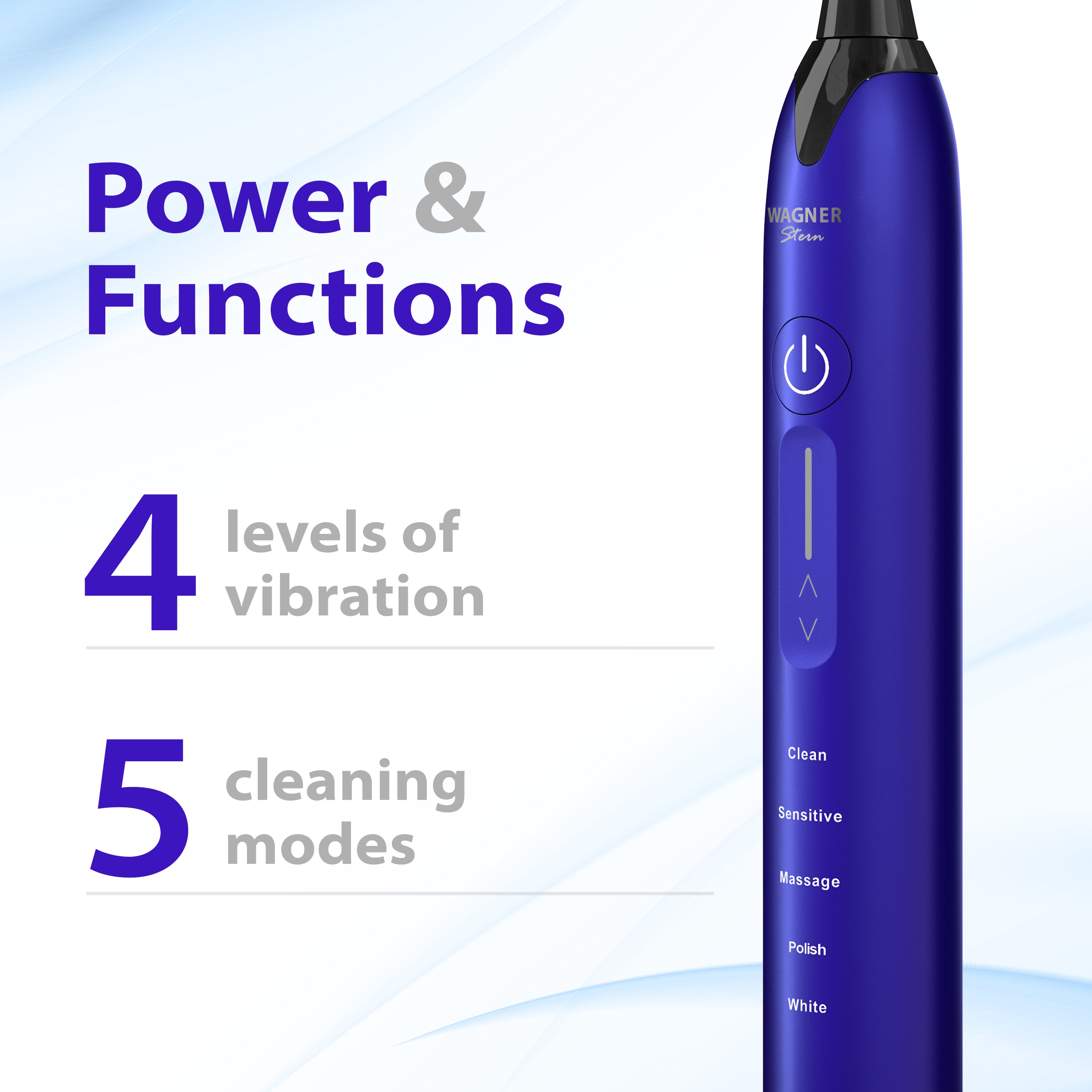 Wagner & Stern Ultrasonic whitening Toothbrush with Pressure Sensor. 5 Brushing Modes and 4 Intensity Levels with 3D Sliding Control, 8 Dupont Bristles, Premium Travel Case.