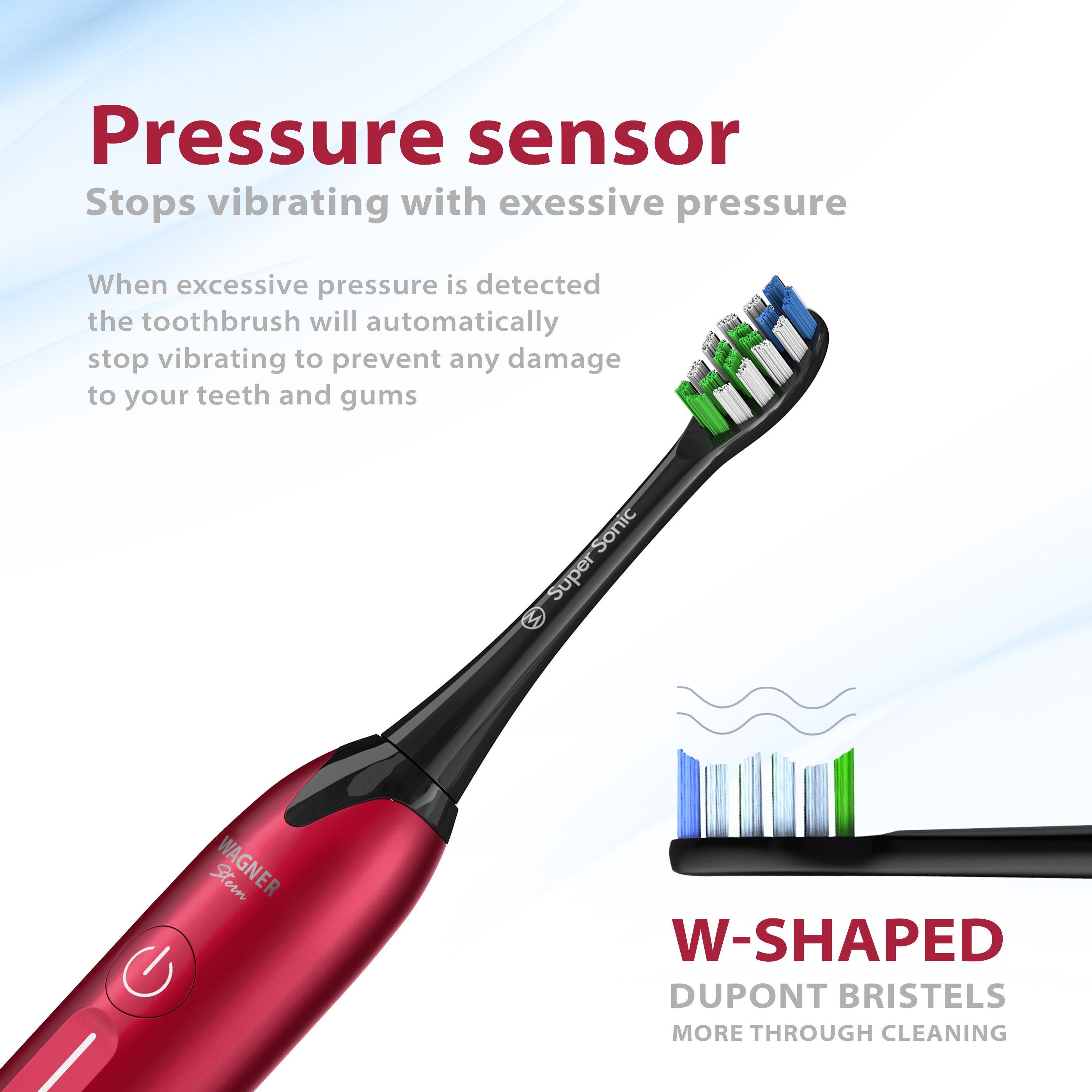 Wagner & Stern Ultrasonic whitening Toothbrush with Pressure Sensor. 5 Brushing Modes and 4 Intensity Levels with 3D Sliding Control, 8 Dupont Bristles, Premium Travel Case.