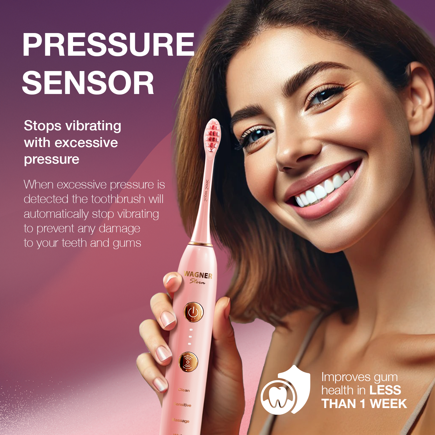 Wagner & Stern WHITEN+ Edition. Smart Electric Toothbrush with Pressure Sensor. 5 Brushing Modes and 3 Intensity Levels, 8 Dupont Bristles, Premium Travel Case.