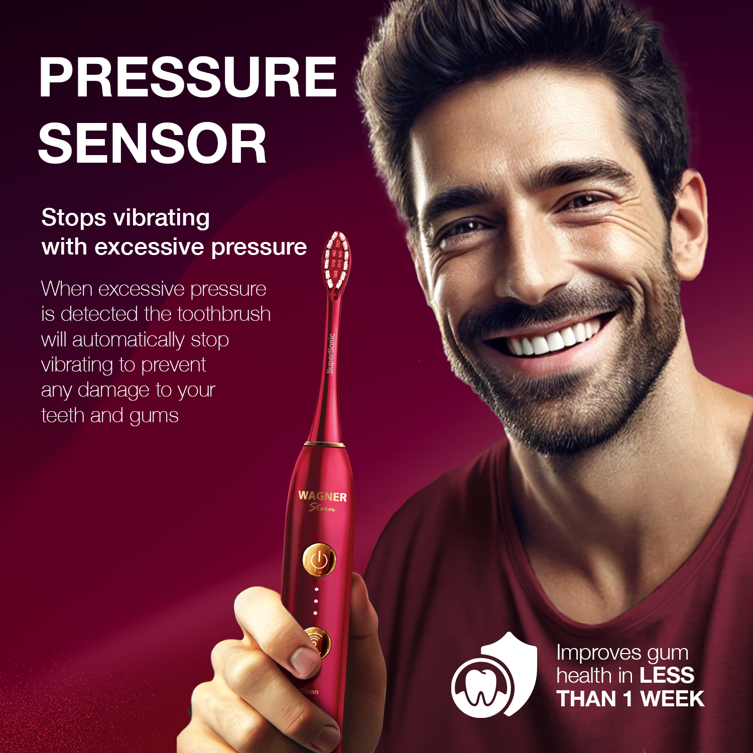 Wagner & Stern WHITEN+ Edition. Smart Electric Toothbrush with Pressure Sensor. 5 Brushing Modes and 3 Intensity Levels, 8 Dupont Bristles, Premium Travel Case.