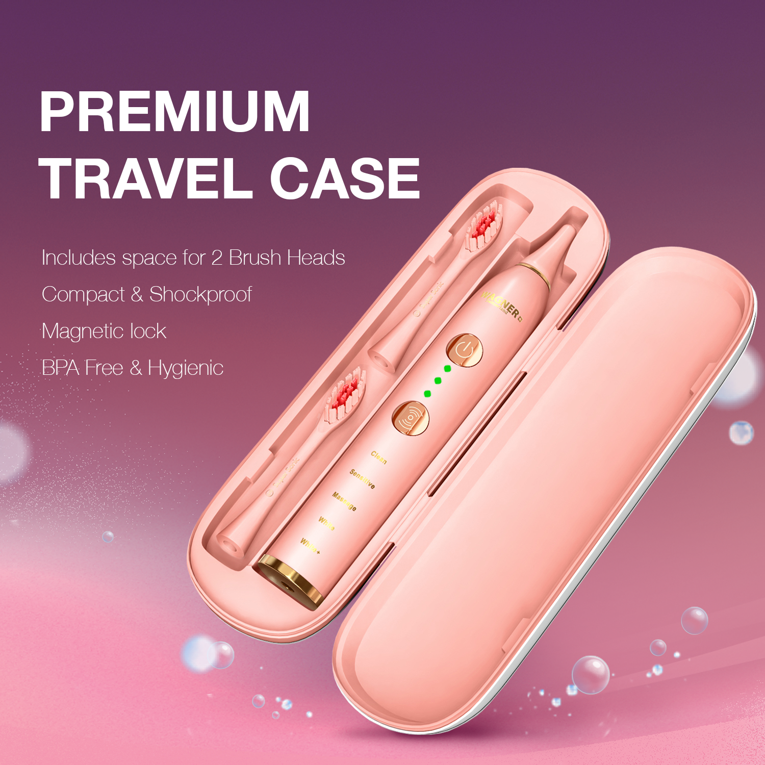 Wagner & Stern WHITEN+ Edition. Smart Electric Toothbrush with Pressure Sensor. 5 Brushing Modes and 3 Intensity Levels, 8 Dupont Bristles, Premium Travel Case.