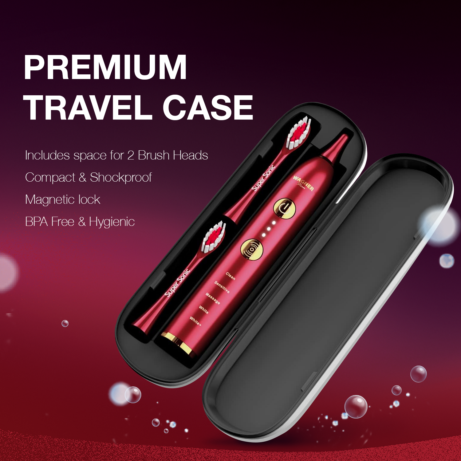 Wagner & Stern WHITEN+ Edition. Smart Electric Toothbrush with Pressure Sensor. 5 Brushing Modes and 3 Intensity Levels, 8 Dupont Bristles, Premium Travel Case.