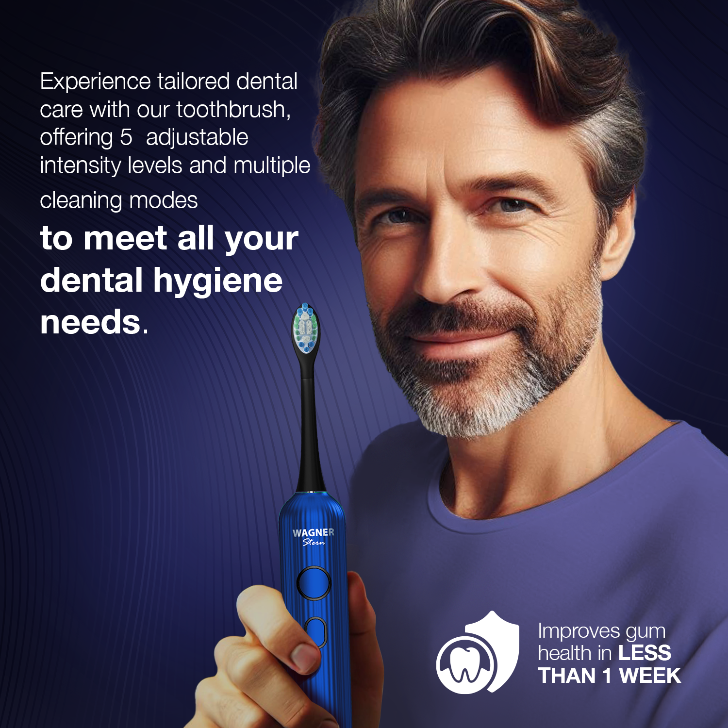 Wagner Stern VibroWave Plus Oscillation & Vibration Sonic Electric Toothbrush with 4 Brush Heads. IPX7 Waterproof.