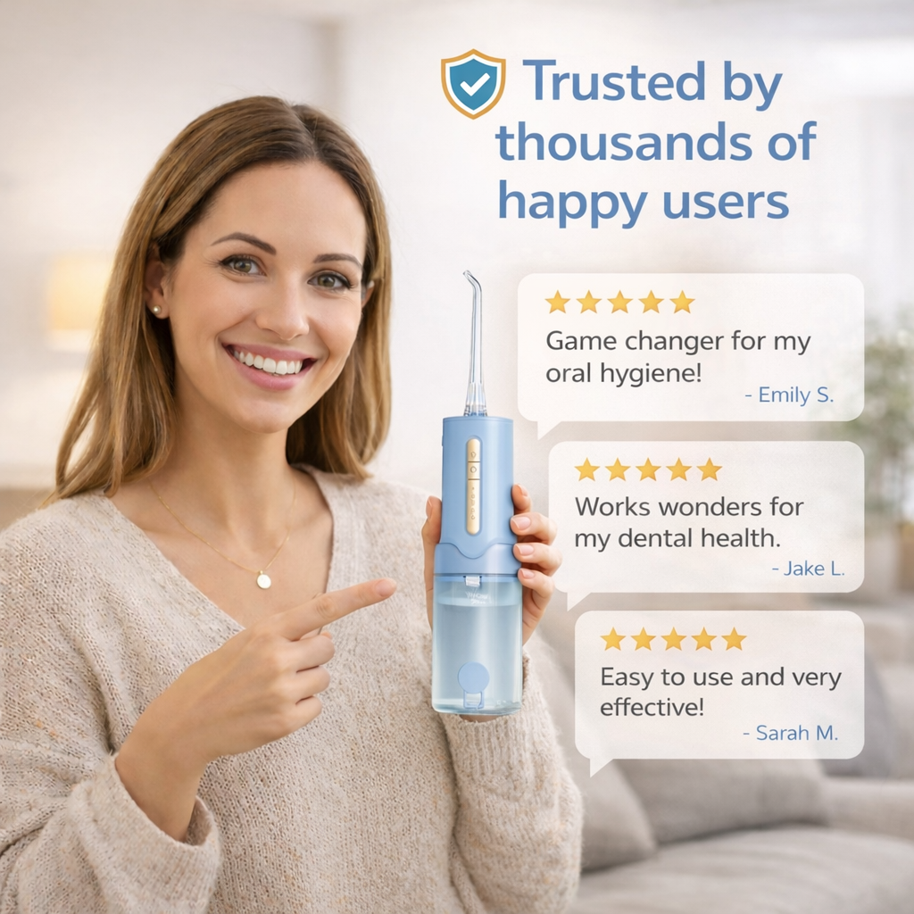 Wagner Stern Portable Water Flosser, Cordless Dental Irrigator with 5 Pressure Modes, 4 Jet Nozzles, USB-C Rechargeable, IPX7 Waterproof, Model DF3400