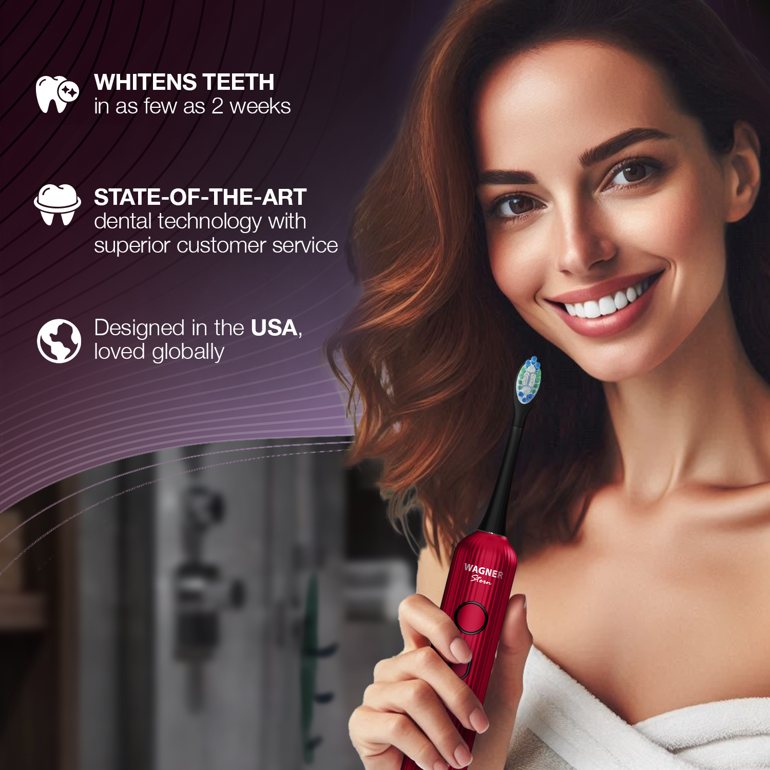 Wagner Stern VibroWave Plus Oscillation & Vibration Sonic Electric Toothbrush with 4 Brush Heads. IPX7 Waterproof.