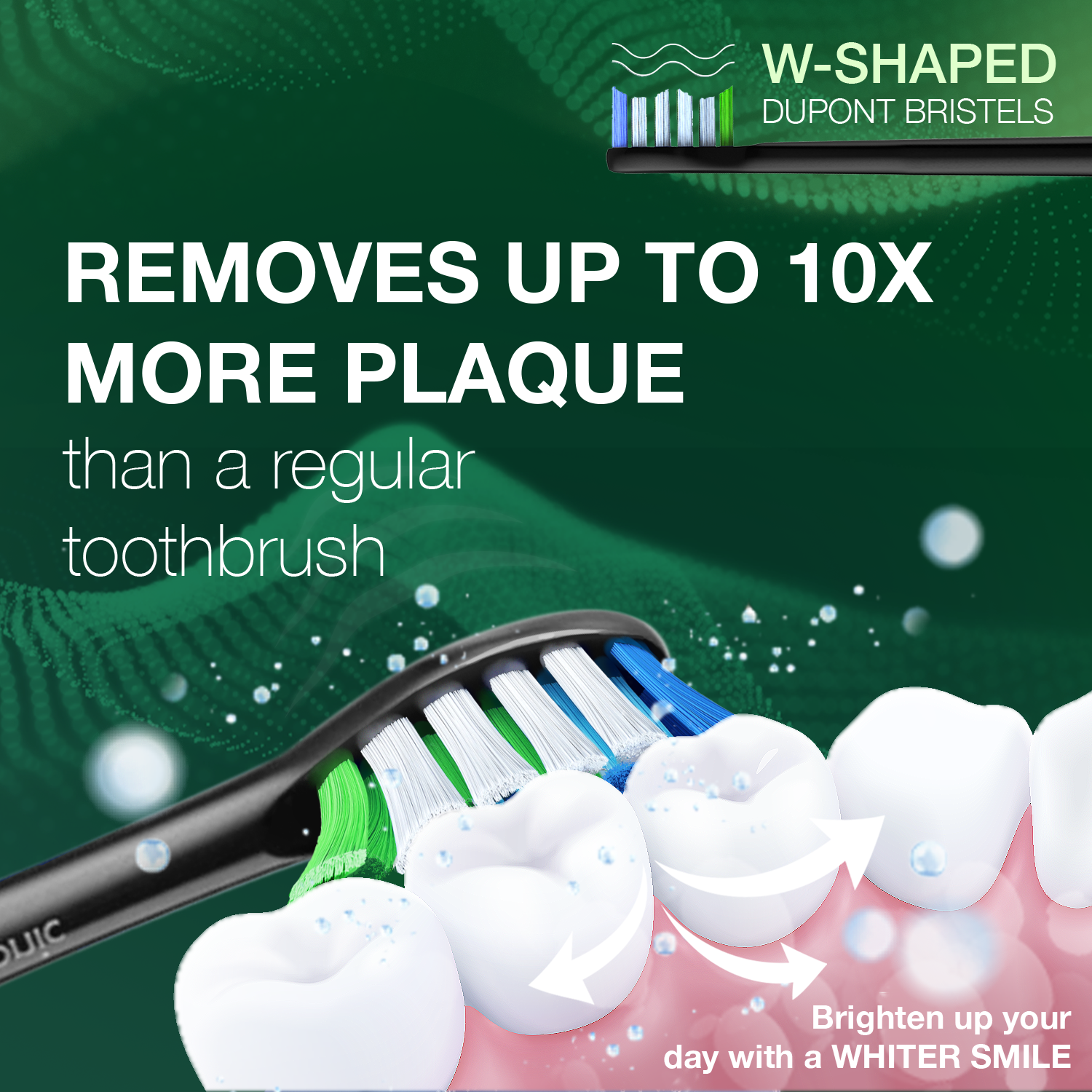 Wagner Stern The Emerald Green Edition ultrasonic whitening electric toothbrush features five brushing modes, eight soft brush heads, and a premium travel case.