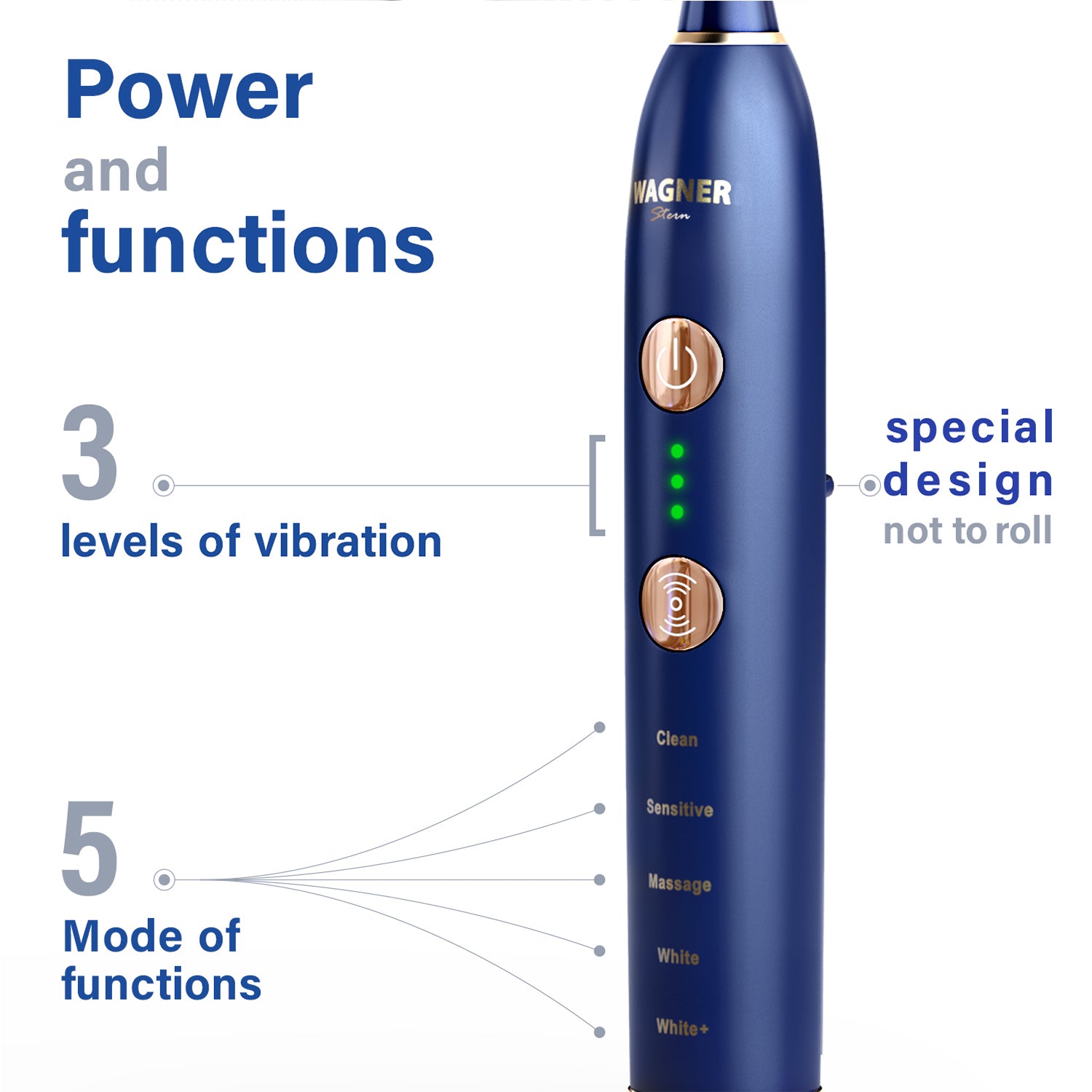 Wagner & Stern WHITEN+ Edition. Smart Electric Toothbrush with Pressure Sensor. 5 Brushing Modes and 3 Intensity Levels, 8 Dupont Bristles, Premium Travel Case.