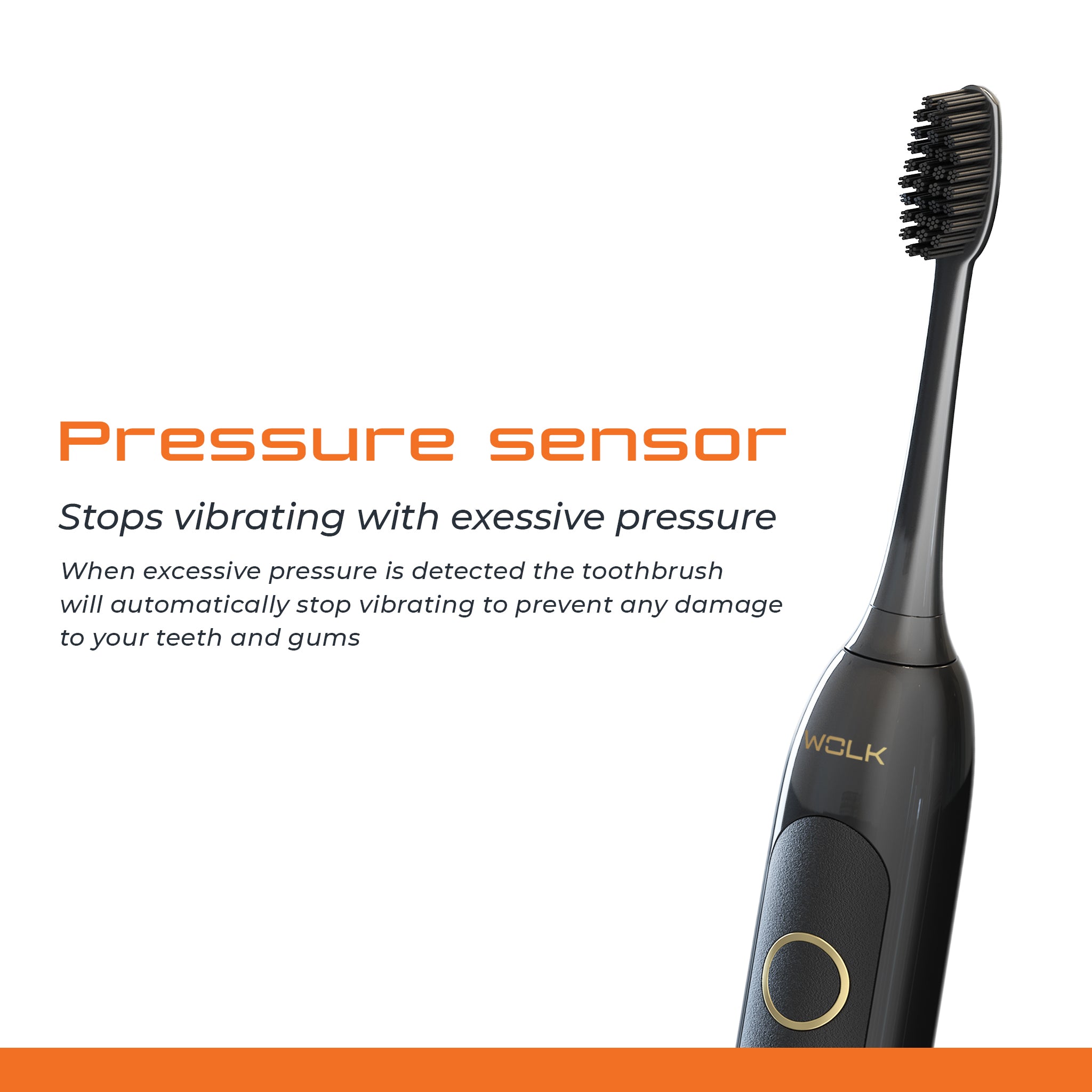 Wolk T6421 Ultra Whitening Toothbrush with Pressure Sensor & 5 Brushing Modes, 8 Dupont Brush Heads, Premium Travel Case, Rechargeable. (Black)