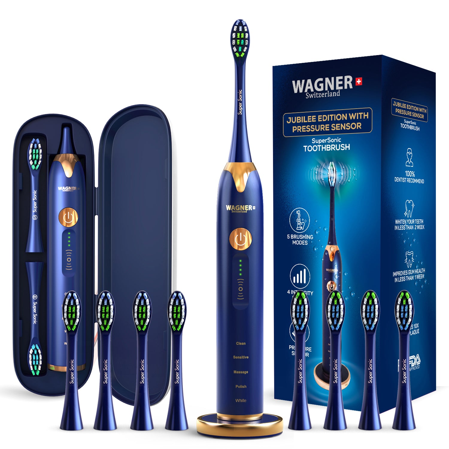Replacement Toothbrush Brush Heads for Wagner & Stern and Wagner Switzerland toothbrushes.Whiten+ Edition, WT8800 Series and Duette series only. (Black)